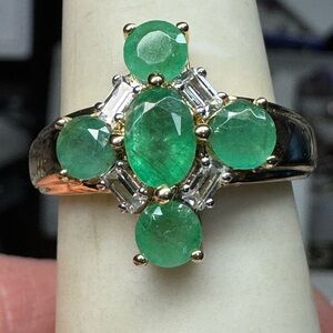 925 Genuine Green Emerald & Sapphire Ring